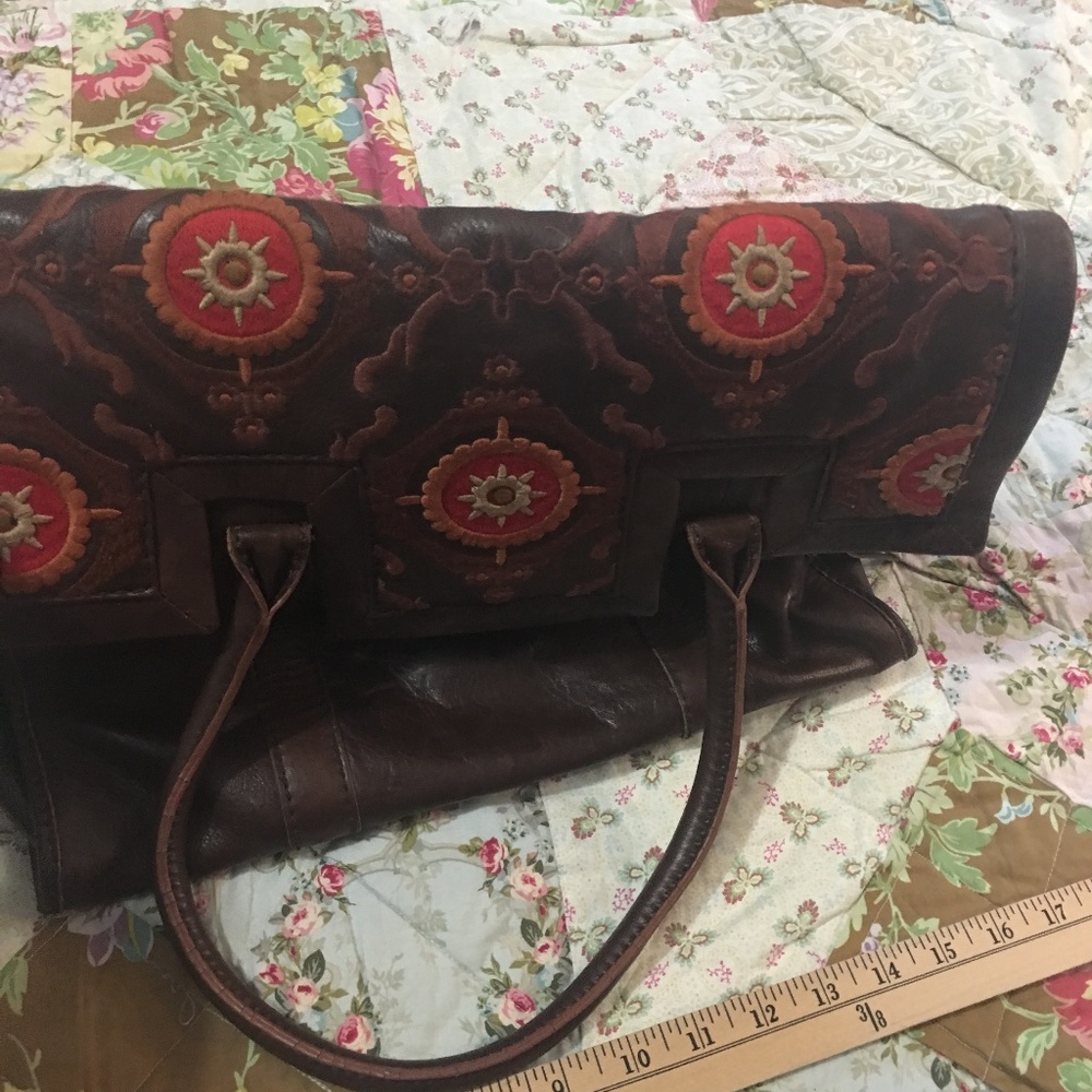 Isabella Fiore brown leather embroidered satchel